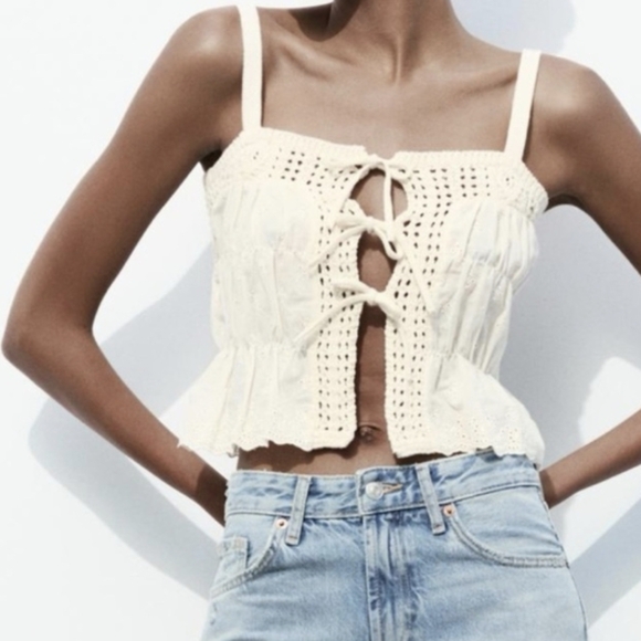 Zara Tops - Zara Mixed Knit Top With Ties Sz M NWOT
